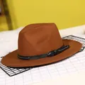 Classic dark brown felt fedora hat with a black leather band and silver metal buckle detail - 57cm / Tan