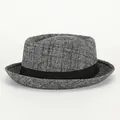 Classic British style black and white plaid fedora hat with a black grosgrain ribbon band - M (56-58cm) / Gray