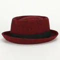 Classic British vintage dark red plaid fedora hat with black decorative band for men - M (56-58cm) / Burgundy