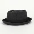 Classic British style dark grey checkered fedora hat with black ribbon for men - M (56-58cm) / Black