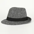 Classic British plaid fedora hat for men with black band and monochrome checkered pattern - M (56-58cm) / Fedora Gray