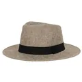 Classic linen Panama Fedora hat in light brown with wide black ribbon band decor - Khaki Ribbon