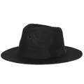 Classic black linen Panama hat with wide brim and decorative satin ribbon for men - Black Ribbon