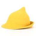Bright yellow pointed wizard hat made of wool felt with a reinforced brim detail - S (54-56cm) / Yellow