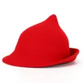Pointy red wool witch hat with curled brim for Halloween costume or themed parties - Red