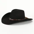 Black faux suede western cowboy hat with brown leather belt and silver bull head buckle - 58cm / Black