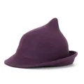 Dark purple pointed wool felt witch hat with short brim for Halloween stage styling - Purple