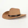Classic camel faux suede cowboy hat with brown leather band and embossed detail - 58cm / Khaki (With LHASA Logo)