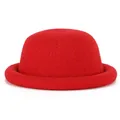 Classic red knitted wool bowler hat with a round top and elegant rolled brim design - 56-57cm / Red
