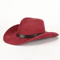 Classic wine red faux suede cowboy hat with dark brown leather band detail - 58cm / Burgundy With Belt