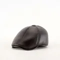 Classic dark brown PU leather flat cap for men featuring a textured grain and curved brim - M (56-58cm) / Coffee With Button