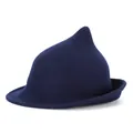 Navy blue wool witch hat with a pointed crown and stylish curled brim for Halloween costumes - Navy Blue