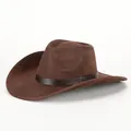 Brown faux suede western cowboy hat featuring a leather band with LHASA branding - 58cm / Brown (With LHASA Logo)