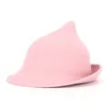 Pink wool felt witch hat with pointed top and stitched brim for Halloween costumes - Pink