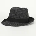 Classic grey checkered fedora hat with black ribbon band and vintage style pattern - M (56-58cm) / Grid Fedora Black