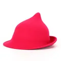 Magenta wool felt wizard hat with pointed top and curled brim for Halloween style - Rose Red
