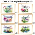 Set of 12 watercolor dragonfly and botanical greeting cards with kraft envelopes - Dragonfly Illustration Series (Cards And Envelopes) (QT1365)