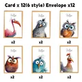 Set of 12 watercolor animal birthday cards with envelopes in 6 cute bird designs - Bird Illustration Style (QT1367-1) / 12 Sheets