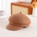 Klassieke bruine wollen newsboy pet voor dames met retro punt en gebogen klep - Khaki