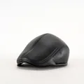 Classic black PU leather ivy cap for men featuring a subtle lychee texture and short brim - M (56-58cm) / Black