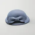 Vintage style grey-blue wool felt witch hat with a large decorative bow detail - Blue Grey
