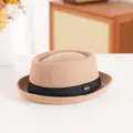 Retro camel wool fedora hat with rolled brim and black band for autumn and winter - 58cm / Letter Style (FYW) / Khaki