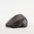 Dark brown leather flat cap with classic stitched panels and vintage English style - M (56-58cm) / Coffee