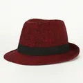 Classic red and black plaid wool fedora hat with a black decorative ribbon band - M (56-58cm) / Fedora Wine Red