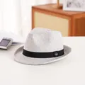 Classic grey felt Fedora hat with black ribbon and silver emblem for men and women - Gray (8#)