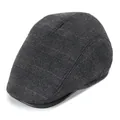 Heren newsboy pet in donkergrijs wolmix met zwart kunstlederen klep voor winter - Zwart