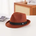 Classic caramel wool fedora hat with black grosgrain ribbon and silver metal buckle accent - Caramel color
