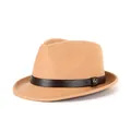 Χακί μάλλινο καπέλο fedora με καφέ δερμάτινη ταινία και χρυσή αγκράφα M σε vintage στυλ - M (56-58cm) / Χακί