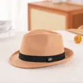 Classic camel wool fedora hat for men and women with black ribbon and metallic logo detail - M / 56-58cm / Khaki