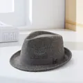 Men's pure wool fedora hat with rolled brim and grosgrain ribbon for winter fashion - Mixed Grey