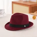 Elegant wine red wool fedora hat with black grosgrain band and silver metal badge - M / 56-58cm / Burgundy