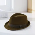 Men's wool felt fedora hat in dark olive green with a grograin ribbon and metal logo - 60CM / Olive Green