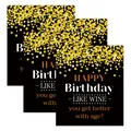 Black and gold 3-piece set of Happy Birthday wine labels with elegant dot patterns - Qt1355-1