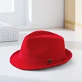 Classic men's red wool fedora hat featuring a matching ribbon and metal buckle detail - 60CM / Red
