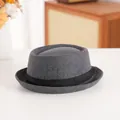 Classic dark grey wool felt pork pie hat with black grosgrain ribbon for autumn winter - Plain Style / Gray