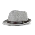 Classic grey wool felt fedora hat with brown leather band and gold metal M buckle - Mixed Grey