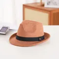 Classic orange wool fedora hat with black grosgrain ribbon and gold metal emblem - Mixed Camel (13#)