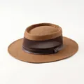 Cappello da sole marrone traspirante in paglia con rete e nastro in pelle per esterni - M (57-58cm) / Stile Fascia Pelle con Distintivo M / Logo M Caffè