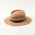 Cappello di paglia a tesa larga traspirante con fascia in pelle e logo M dorato - M (57-58cm) / Stile Fascia Pelle con Distintivo M / Etichetta M Cachi