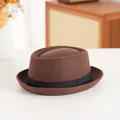 Vintage dark brown wool pork pie hat for men and women with black ribbon detail - 58cm / Plain Style / Coffee