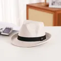 Classic beige wool felt fedora hat featuring a black ribbon band and golden metal buckle - Beige (4#)