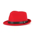 Classic red wool fedora hat with a black leather band and gold M letter badge - Red With Black Belt