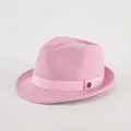 Pink pure wool felt fedora with matching grosgrain band and metal badge detail - Pink