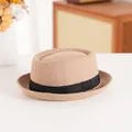 Retro khaki wool pork pie hat featuring a round crown and stylish black grosgrain ribbon band - 58cm / Plain Style / Khaki