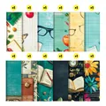 Detail showing 12 different vintage school patterns on scrapbooking paper sheets - Vintage Academic Style (QT1413-3)
