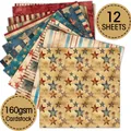 Lot de 12 feuilles de papier vintage drapeau américain du 4 juillet, carton 160 g/m² - Collection Américaine Vintage (QT1434) / 15,2x15,2cm